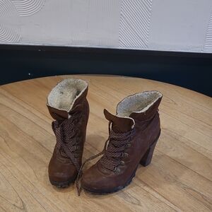 Nine West Brown Heeled Boots with Fur Trim